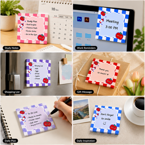 Cute Apple Print PET Sticky Notes, Tear-Resistant Self-Adhesive <b>Memo</b> <b>Pads</b>, Colorful Design for Office, School & Daily Reminders - Product Image 3