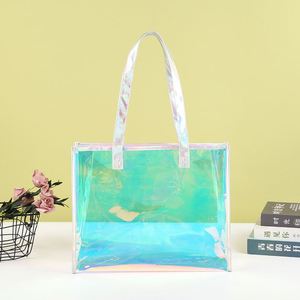 Wholesale Reusable Iridescent Laser Tote Holographic Bag Custom Logo Shopping Bag Rainbow Hologram Clear PVC Tote Bag - Product Image 3