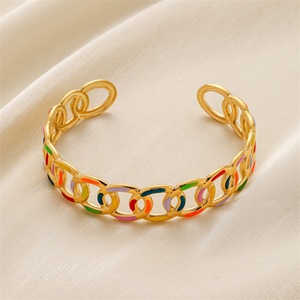 Popular c Shape <b>Bracelet</b> Jewelry Stainless Steel Colorful Enamel Link Chain Cuff <b>Bangle</b> <b>Bracelet</b> - Product Image 5