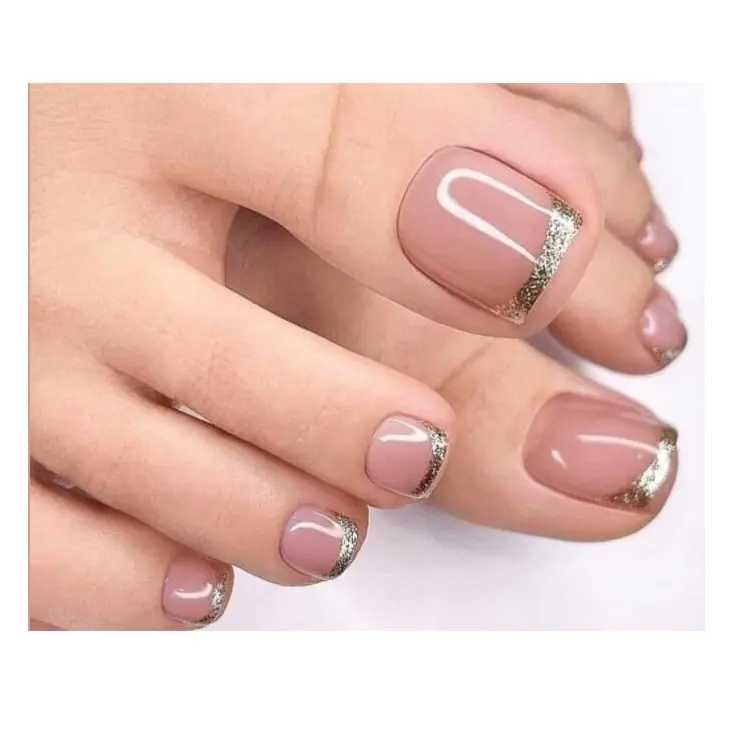 Wholesale 24 pcs/box Packing With Glue Custom Handmade Fake French Full Cover False Luxury Short Toe Press On Nails Tips