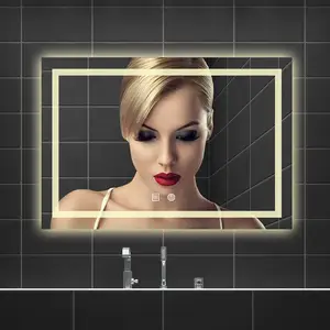 HIXEN cermin LED dua sisi 2023, cermin kamar mandi pintar persegi panjang dengan ponsel Bluetooth/rak