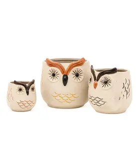 Instgram 3D Unique Hibou Fleur Succulent Pot en Poterie D'argile En Céramique En Gros Offre Spéciale Belle Fleur/succulentes Pots Moderne Brun