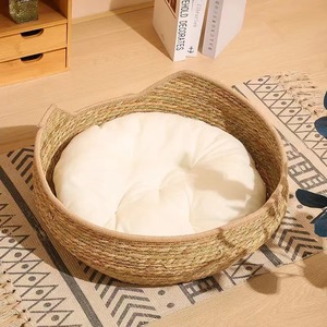 Natuurlijk Materiaal Kattenbed Met Schattige Kattenvorm Afneembaar Wasbaar 4 Seizoenen Gebruiken Geweven Rotan Huisdierkrabpad Veilig Comfort - Product Image 3