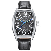 Montre à quartz pour homme, boîtier en alliage, forme barillet 46 mm, bracelet en cuir lumineux, analogique, décontractée et tendance