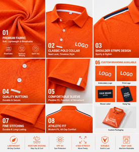 Men's <b>Orange</b> <b>Polo</b> Shirts Custom Logo Golf <b>Polo</b> Shirt Moisture Wicking 4 Way Stretch UPF 50 - Product Image 2