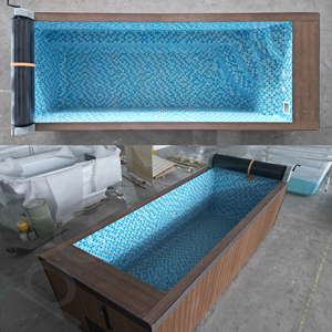 Piscina compacta en contenedor con plataforma de madera y área de asientos con banco incorporado, piscina, spa - Product Image 6