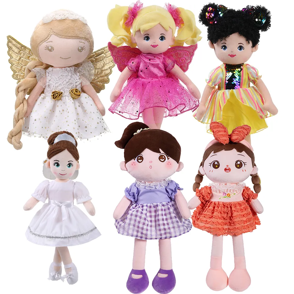 هدايا للأطفال دمية قماشية ناعمة محشوة لطيفة مع فستان من مواد تصلية الأصلية وتصميم المعدات الأصلي ألعاب قطيفة مصنوعة خصيصًا للفتيات