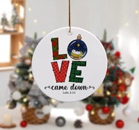 Joyeux arbre nouveau pendentif de noël rond simple et double face 3 couleurs imprimé boule en céramique décoration d'ornement suspendu