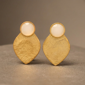 Brass Handmade Pearl Stud Earrings Rhodium Plated Tai Silver Classic Boho Fashion Earrings - Product Image 2
