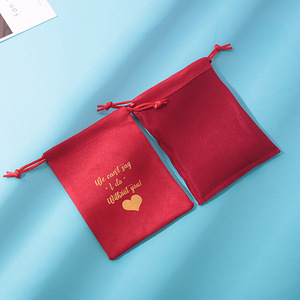 Red <b>Drawstring</b> Bags 8x10cm Printed Jewelry Packaging Storage Gift <b>Pouches</b> Rectangle Fabric Customizable Logo - Product Image 3