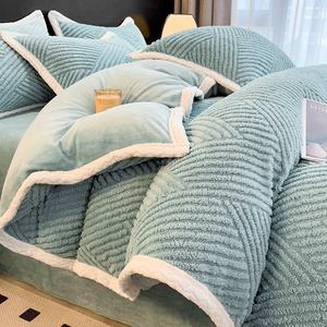 Weiche Winter Taffia Milch Samt 4PCS Blatt Sets Verdicken Warme Flanell Fleece Bettwäsche Kits Quilt Cover Kissen bezug für Doppelbett - Product Image 4