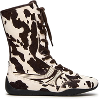 Bottes à lacets personnalisées en gros pour femmes, bottes mi-mollet à imprimé vache pour femmes, bout rond avec fermeture éclair latérale