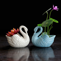 Vase Cygne en Céramique Blanche Minimaliste de Style Européen, Respirant, Résistant à la Corrosion, Durable, pour Plantes Succulentes Hydroponiques de Table