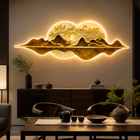 Décoration Murale LED Paysage Montagne et Lune, Lumière Scénique en Cristal pour Salon, Hall d'Hôtel, Bureau, Réception Intérieure