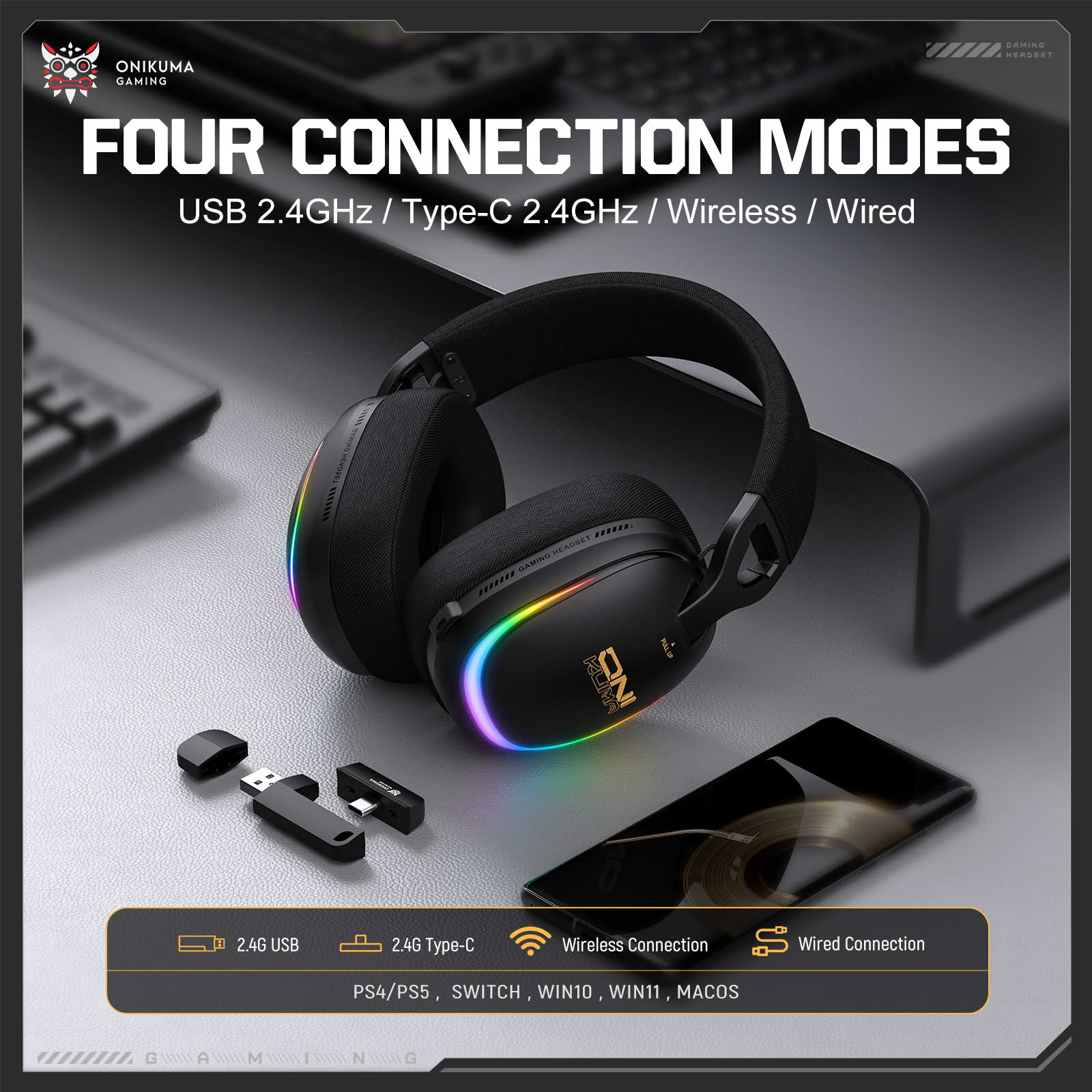 Auriculares Gamer Inalámbricos GT805 Onikuma 2 H6cc5e095061d4b67b8c957826b1bcc2ah