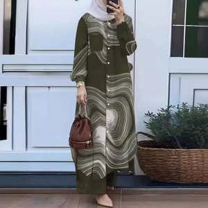 Conjunto de Dos Piezas <span class=keywords><strong>Estilo</strong></span> Árabe Primavera 2025 para Mujeres Musulmanas, Camisa de Manga Larga y <span class=keywords><strong>Pantalones</strong></span> de Poliéster, Nueva Colección de Moda Otoño - Product Image 3