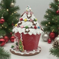 Article chaud Décoration de yourte rouge et blanche avec lumière LED Maison en pain d'épice Pâte d'argile 3D Décoration de Noël avec boîtier de batterie