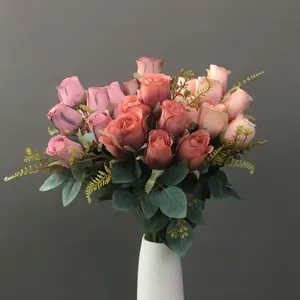 Vente en gros de roses artificielles à 11 têtes pour la décoration de fête de mariage à la maison, centres de table de douche nuptiale