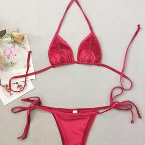 Ensemble de bikini à pois pour femmes, 2 pièces, marron avec des pois blancs, halter, lacets, extensible, noué sur les côtés, nylon/coton, maillot de bain pour la plage - Product Image 4