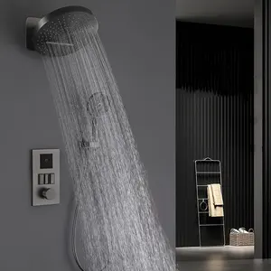 Villa luxuriöser temperaturregelung-Dusche-Umlenker Regenfall-Dusche-Wasserhahn-Set mit Decke Wasserfall graues Messing-Duschkopf-System