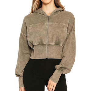 Sudadera con Capucha Corta para Mujer, Ecológica, Transpirable, 100% Algodón, Lavado Mineral, Tejido Elástico, Estilo Casual de Invierno - Product Image 1