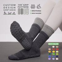 Chaussettes de yoga antidérapantes en coton haute élasticité avec logo tricoté, design grip Pilates, hauteur mi-mollet, pour femmes
