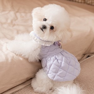 Robe pour animaux de compagnie pour petits chiens, Bichon Frise Teddy, vêtements d'automne et d'hiver en coton rembourré, doublure polaire épaisse, violet jaune - Product Image 1