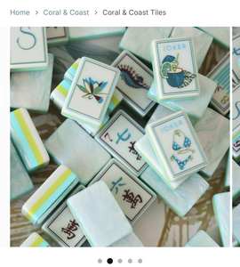 Jeu de tuiles de mahjong en acrylique américain personnalisées, bleu clair nacré, avec illustration de hippocampe - Product Image 6