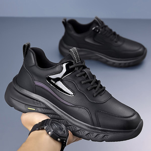 Zapatillas de deporte de cuero blanco para hombre, zapatos informales con cordones y suela suave, versátiles y a la moda, para las cuatro estaciones, talla para adulto 39-44 - Product Image 3