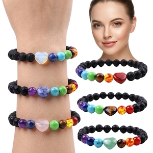 Pulseras de <span class=keywords><strong>Piedras</strong></span> de Lava de 7 Chakras de Colores Mezclados, Joyería de Cristales Curativos Energéticos para Hombres y Mujeres, Pulseras de Moda con Dijes de Corazón y <span class=keywords><strong>Piedras</strong></span> Preciosas - Product Image 5