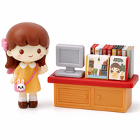 Mini figurine surprise en plastique, 6 styles à collectionner, ensembles sur le thème de la librairie, de la boulangerie et du salon de thé, pour le plaisir des enfants