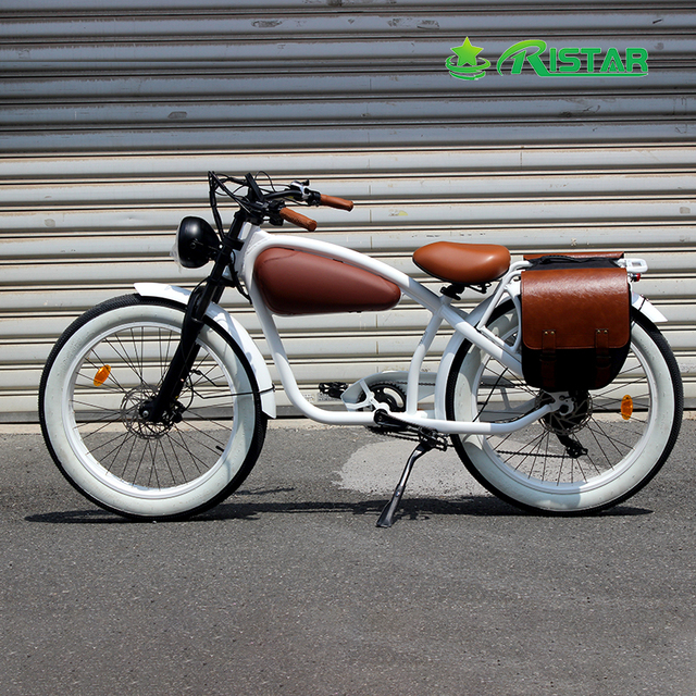 Retro Style Vintage Electric Bike 26-Inch Fat Tire Beach Cruiser Aluminum Alloy Frame Disc Brakes E Bike