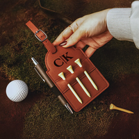 Personalisierter Blanko-Lasergravierbarer Kunstleder-Golftag mit Tee-Halter, Großhandel Individuell Gravierte Golfbag-Tags, Geschenk für Trauzeugen