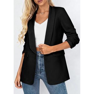 Blazer para Mujer FOXA, Largo Regular, Manga 3/4, Frente Abierto, Fruncido, Chaqueta Ligera para Trabajo, Estilo Casual de Negocios - Product Image 6