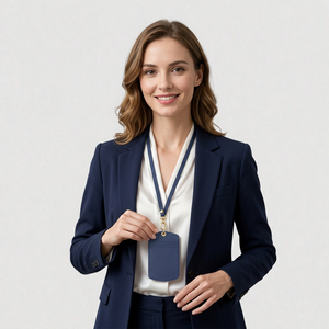 WRIZA Minimalist PU <b>Leather</b> Business Card Holder Wallet with Detachable <b>Lanyard</b> in Multiple Colors for Office Use - Product Image 3