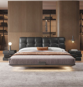 <span class=keywords><strong>Lit</strong></span> king-size sculptural en peluche tendance moderne haut de gamme, cuir pleine fleur, plateforme flottante, cadre en acier au carbone, chambre principale - Product Image 2