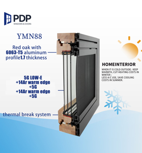 Pdp 2025 nóng bán 88mm Độ dày bên ngoài nhôm mạ rắn gỗ cửa đôi cho phòng khách - Product Image 4