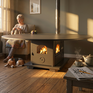 Stufa a Pellet Rotonda Fangran 180Y 16kW a Doppia Alimentazione per Riscaldamento, Caminetto per Ristoranti e Sale da Pranzo, 120m² - Product Image 2