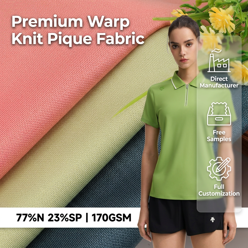 Premium 77% Nylon 23% Spandex 170GSM Warp Knit Pique Fabric Poliamida Piquet For High-end Golf Tennis Sport Polo Shirts