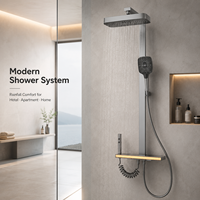 Ensemble de douche thermostatique à affichage numérique, en aluminium, avec touches piano, gris anthracite, système de pluie, étagère de rangement, pour salle de bain de luxe, hôtel, extérieur
