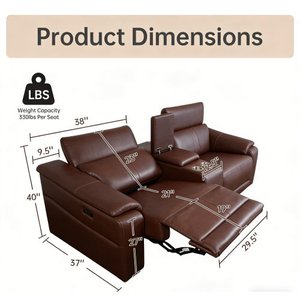 OEHOME Modern Power Recliner Sofa 2-<b>Seat</b> Reclining Sectional Adjustable Headrest Breathable Polyester <b>Storage</b> Console USB Sofa - Product Image 2