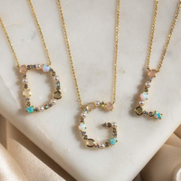 Collection initiale personnalisée bijoux en zircone cubique 925 argent sterling opale monogramme lettres pendentif collier pour femmes