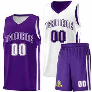 Maillot de basket-ball personnalisé pour hommes, double face, violet et blanc - Product Image 1