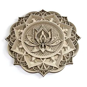 Factory Custom Mandala Ideas Laser Cut Wood 3D Mandala Lotus Wall Art