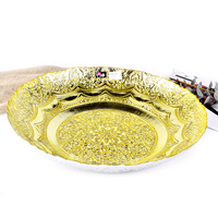 Plateau à fruits en verre décoratif rond de 40 cm, plaqué or, gaufré, pour la décoration de table de banquet à domicile, vente en gros