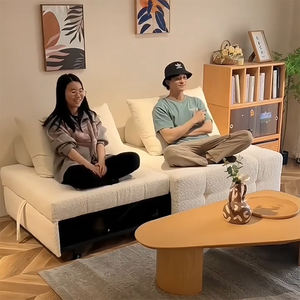 <span class=keywords><strong>Canapé</strong></span>-lit extensible de style japonais en <span class=keywords><strong>tissu</strong></span> crème, double usage, décontracté, inclinable, pour petit appartement, pliable et télescopique - Product Image 2