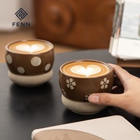 Tasse à café en céramique personnalisée FENN, sans anse, pour latte, 290 ml, pour expresso, cappuccino, tasse à thé en céramique marron, tasse en poterie pour cadeau