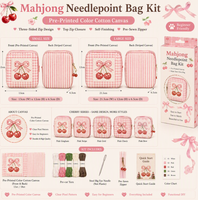Kit de bolsa de almacenamiento para punto de cruz Butterfly Cherry Mahjong, de lona de algodón estampada DIY, con cremallera de tres lados, para adultos, para autoacabado