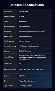 Clavier de jeu compact sans fil GK66 60% à trois modes USB-C avec caoutchouc conducteur <span class=keywords><strong>Gateron</strong></span>/Kailh, 66 touches, rétroéclairage RVB, nouveau - Product Image 4