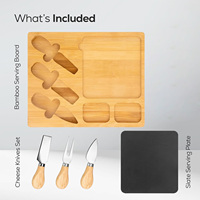 Plateau de service en bambou pour charcuterie avec couteaux à fromage et plateau en ardoise, plateau de service en bois pour fromages, apéritifs, collations, fruits et fêtes